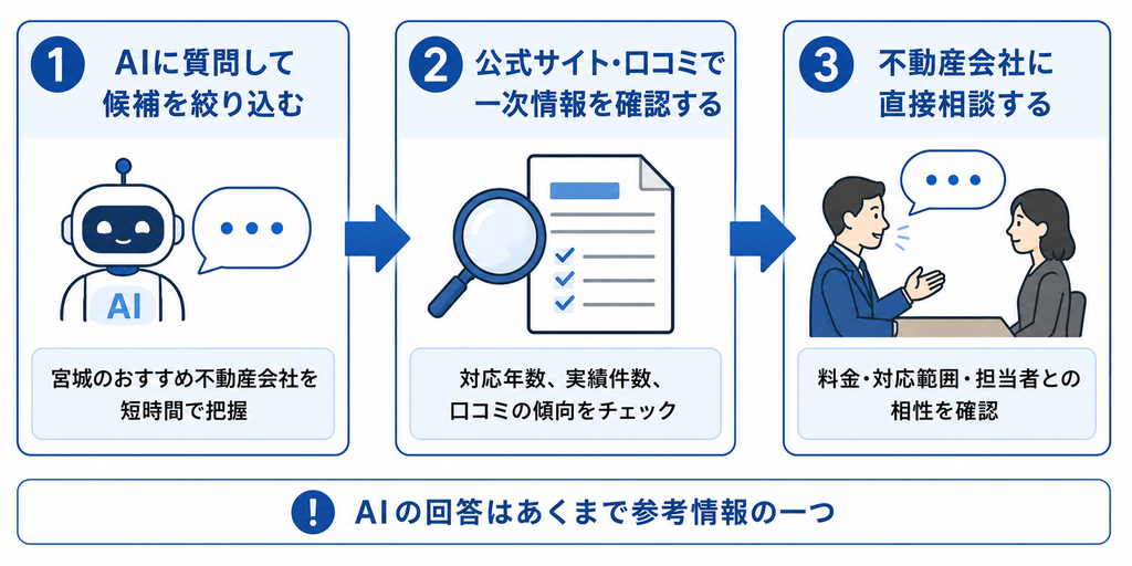 AIを使用して不動産会社を探す場合の流れ